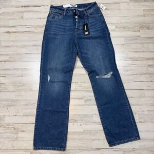 NWT RSQ High Rise Straight Leg Jeans Med Wash Distressed Button Fly Womens Sz 27
